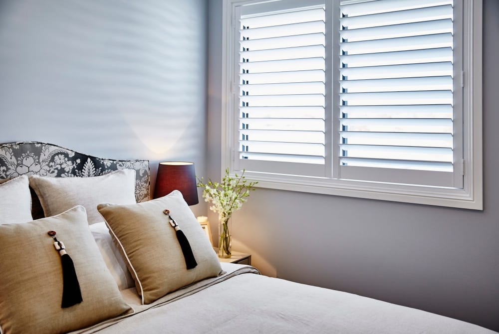Natural Bedroom with White Shutters — Timber Floors In Central Coast, NSW